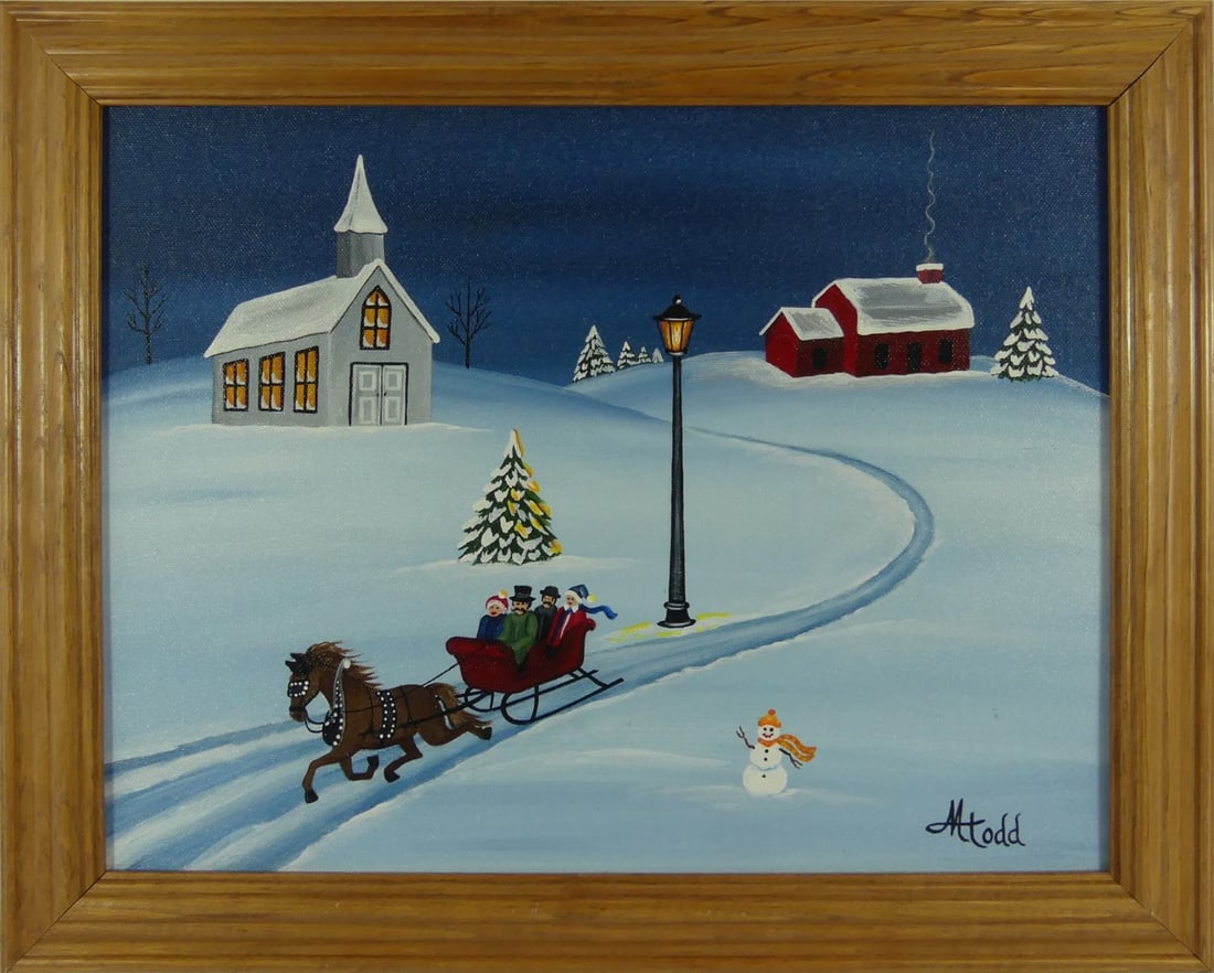 KAREN TODD XMAS FOLK ART OIL PAINTING ON BOARD (1 of 6)