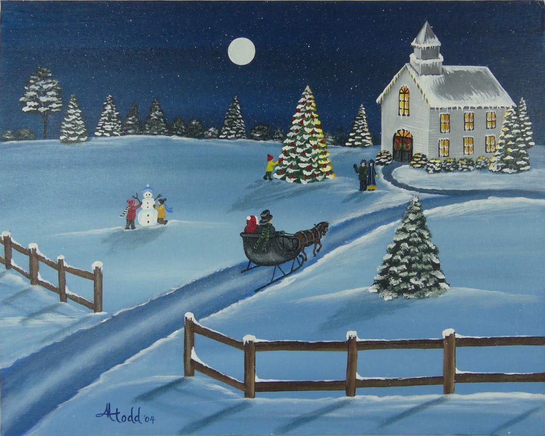 KAREN TODD XMAS FOLK ART OIL PAINTING ON BOARD (1 of 5)