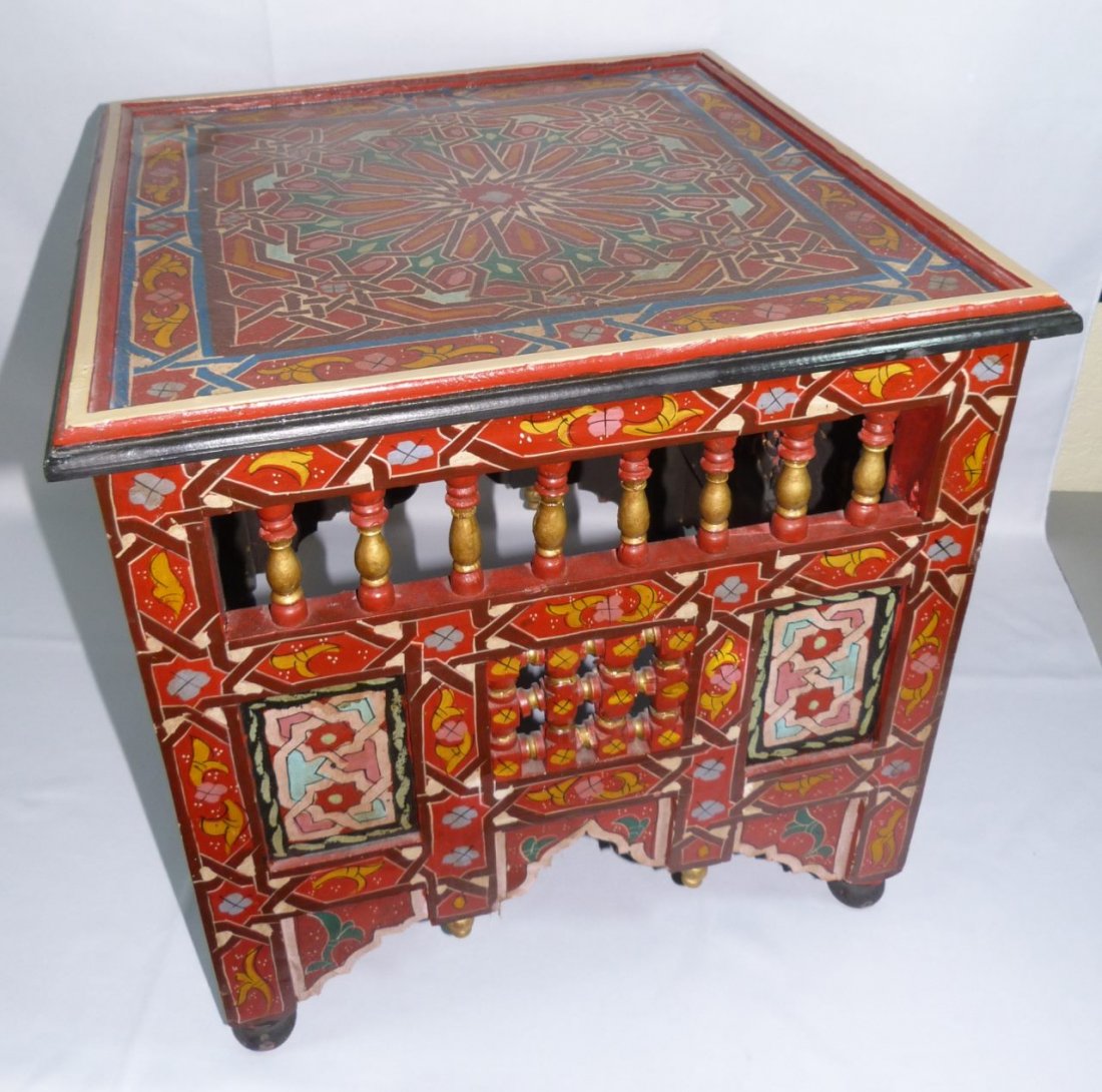 HAND PAINTED MOROCCAN CARVED SIDE TABLE (1 of 7)