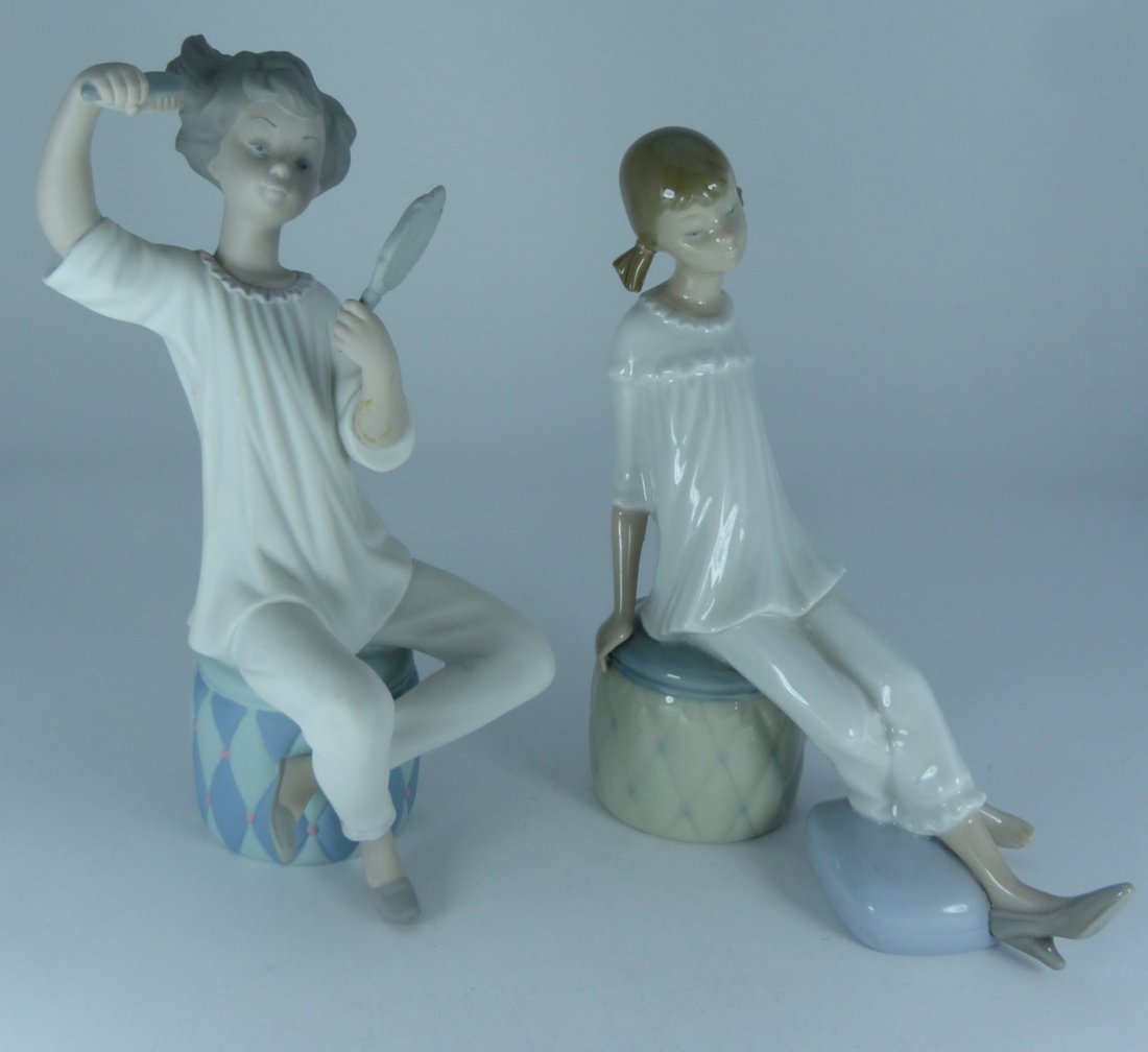 TWO LLADRO PORCELAIN GIRL W/ PAJAMAS FIGURES (1 of 5)