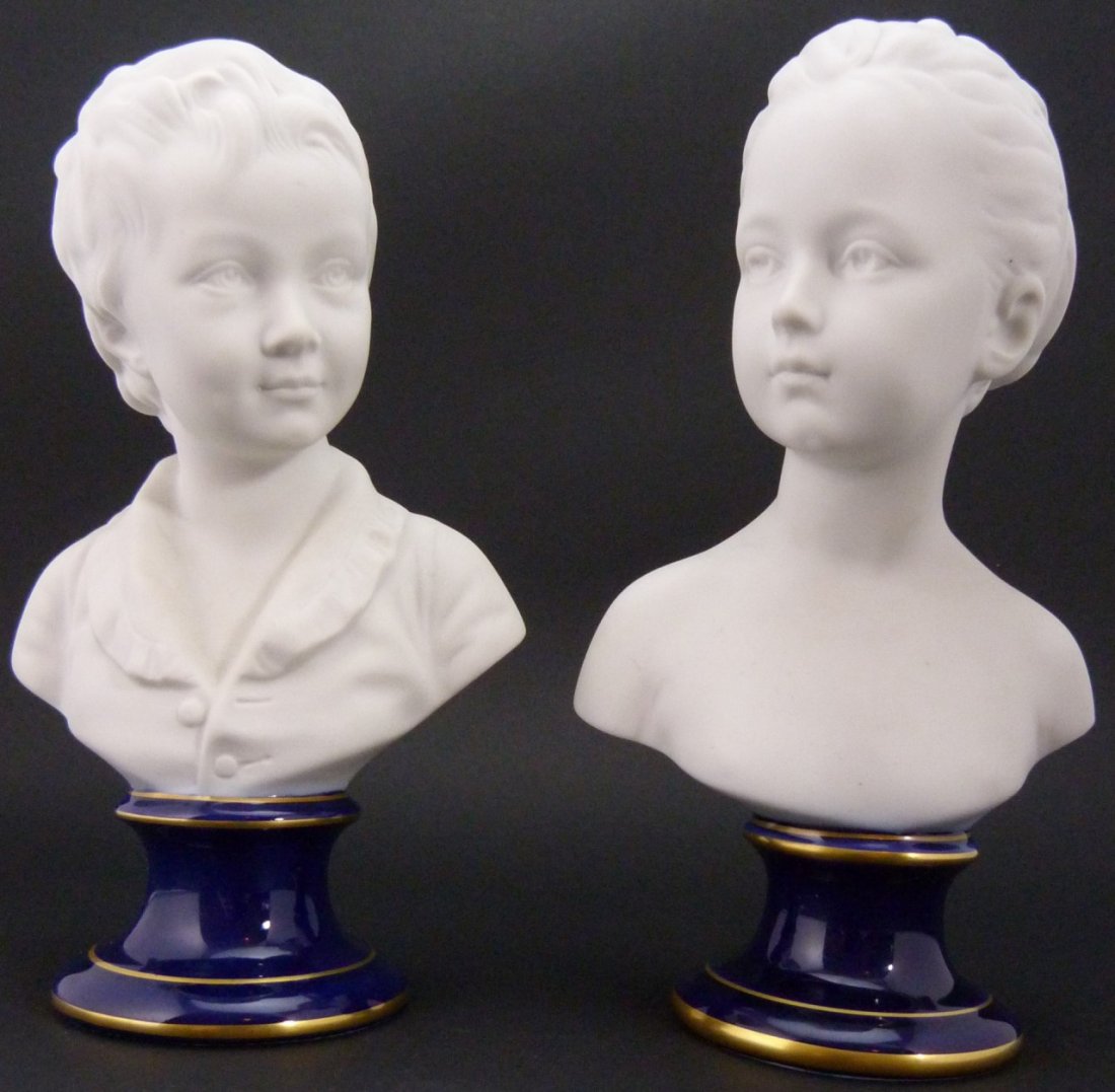 PAIR LIMOGES SIGNED SEVRES STYLE BISQUE BUSTS (1 of 10)