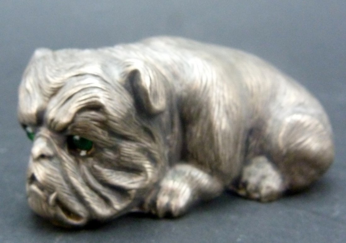 RUSSIAN 84 SILVER BULLDOG FIGURE w EMERALD EYES (1 of 4)
