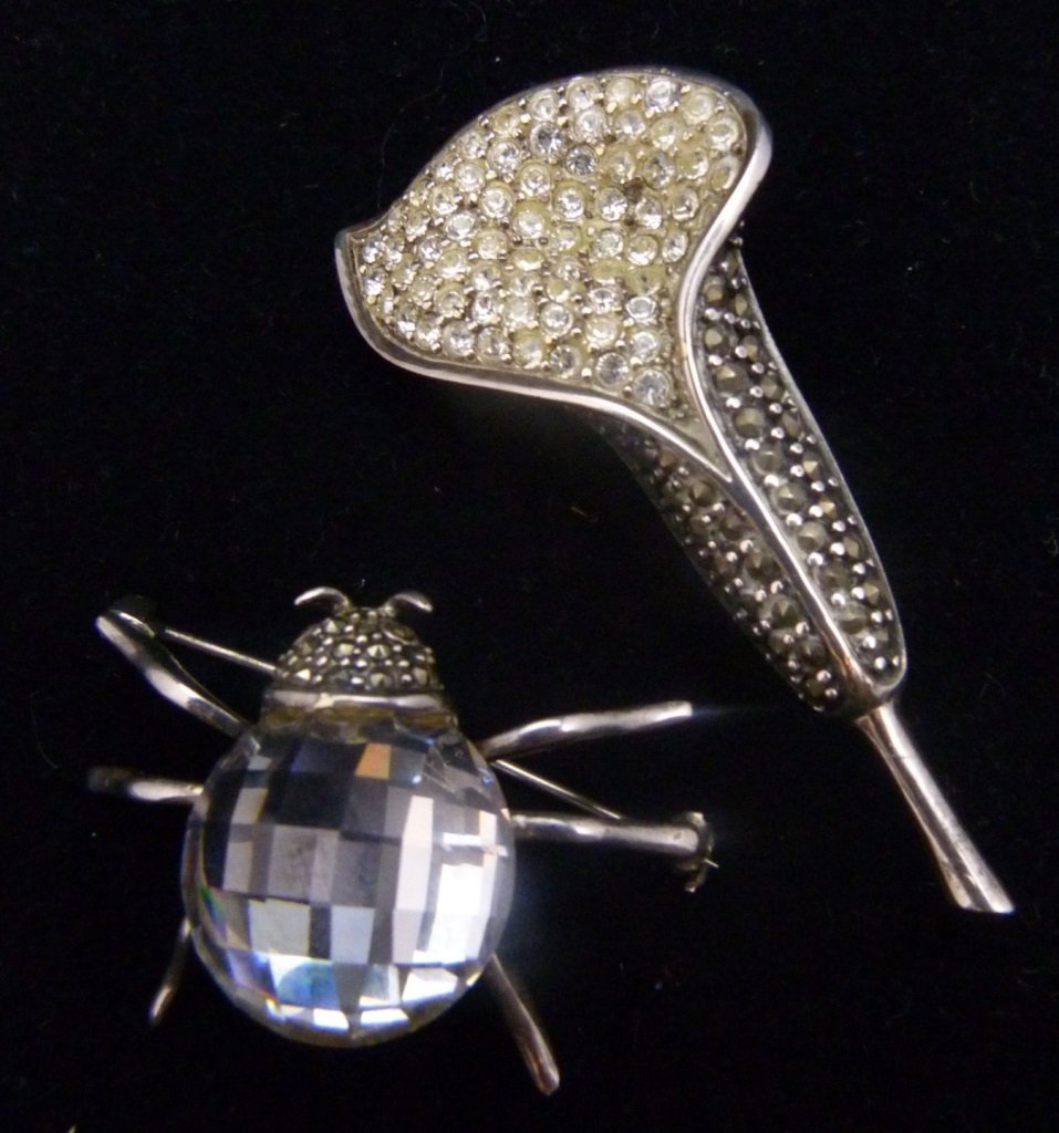 TWO STERLING SILVER & RHINESTONE BROOCH GROUP (1 of 4)