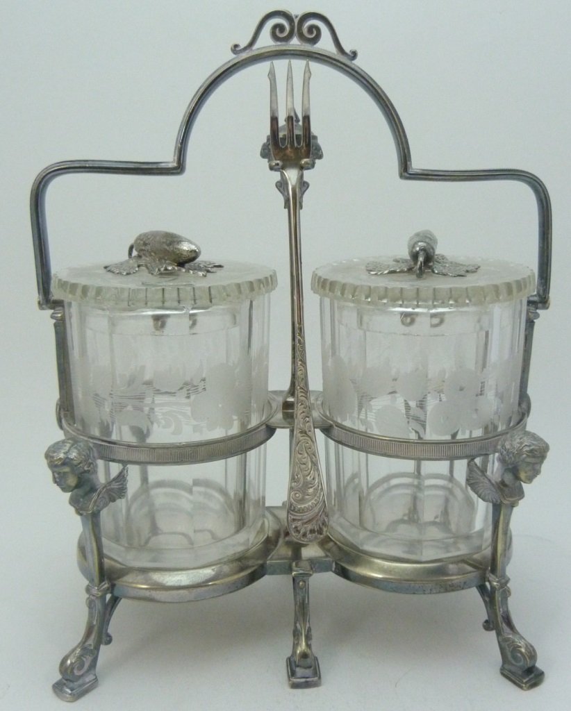 ANTIQUE REED & BARTON SILVER DOUBLE PICKLE CASTOR