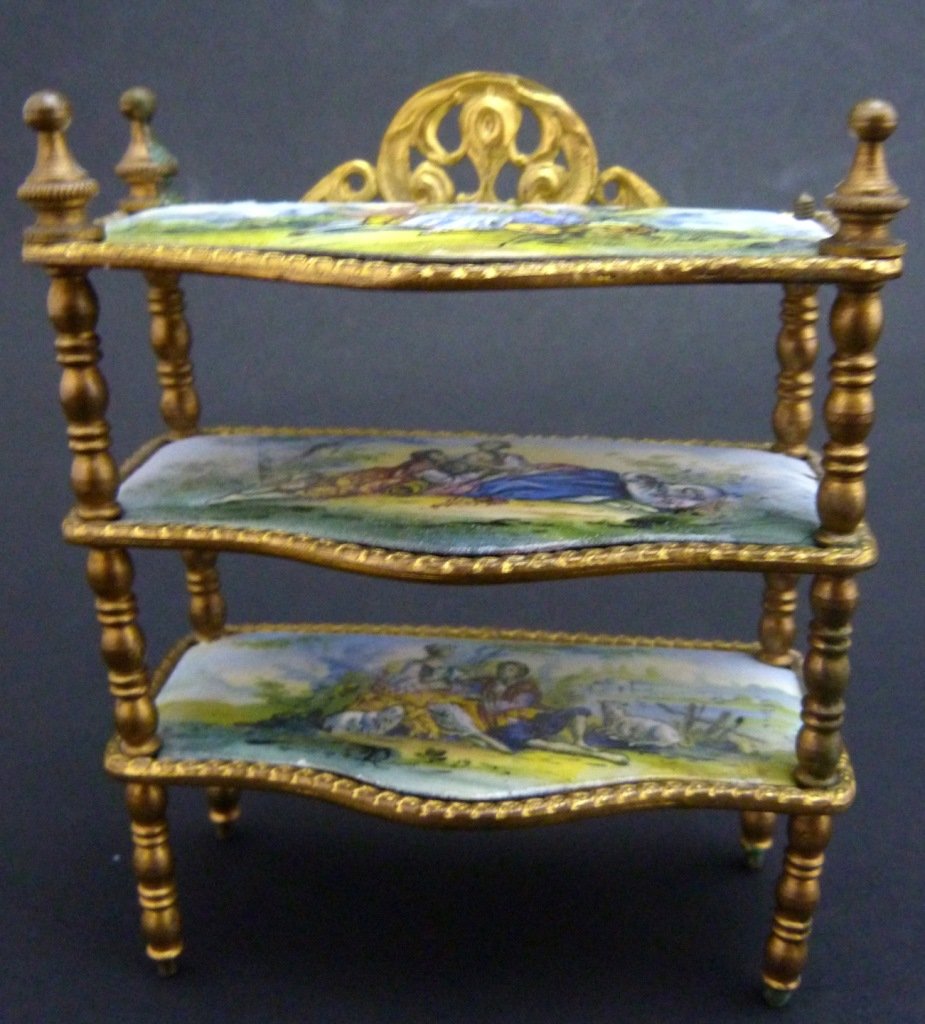 AUSTRIAN ENAMELED ORMOLU MINIATURE FURNITURE SHELF (1 of 4)