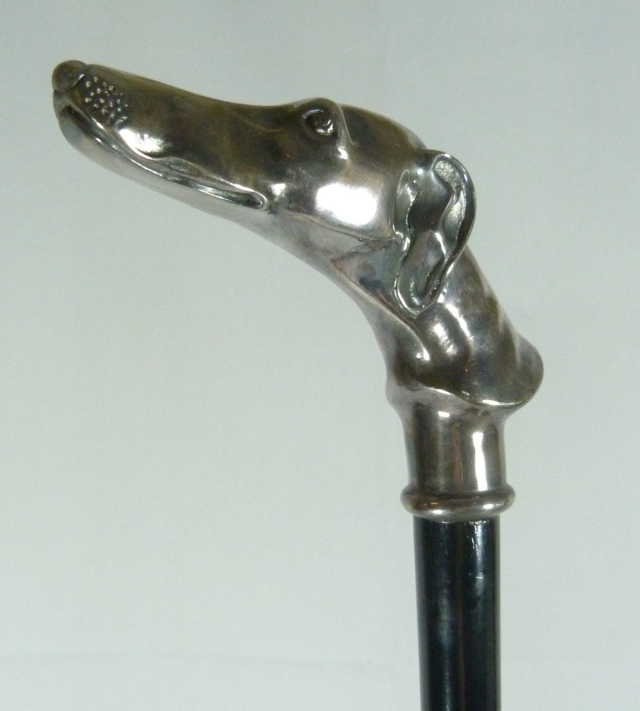 STERLING SILVER GREYHOUND DOG HANDLE CANE (1 of 6)