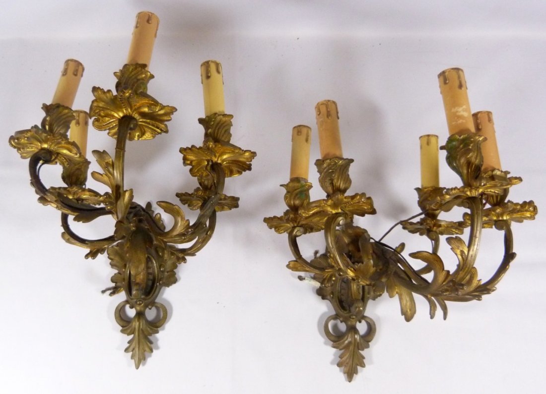 PAIR DORE BRONZE ITALIAN ROCOCO SCONCES (1 of 6)