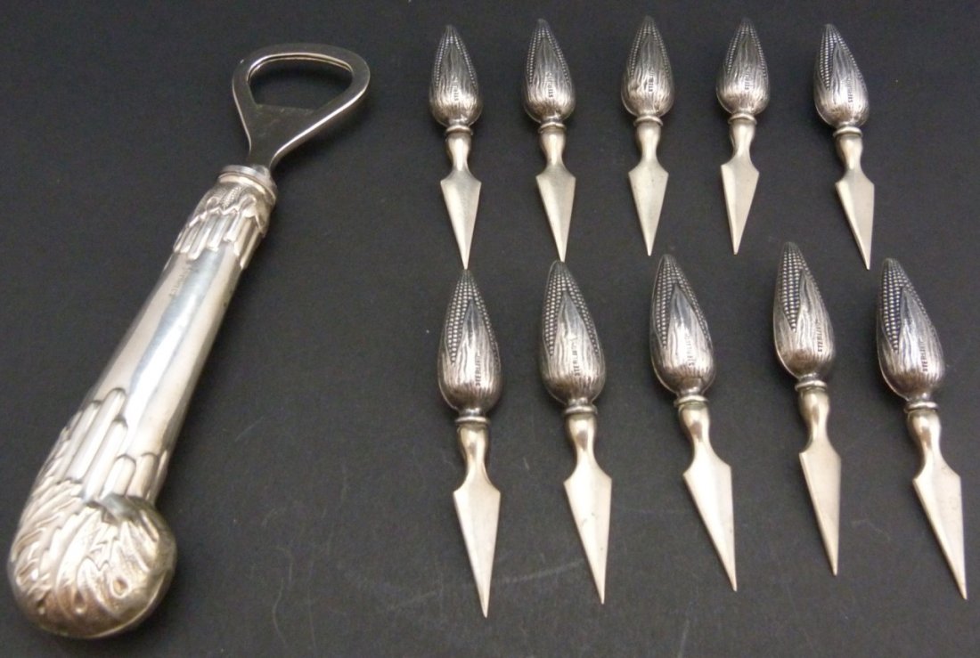 TEN STERLING SILVER CORN PICKS & BOTTLE OPENER (1 of 7)