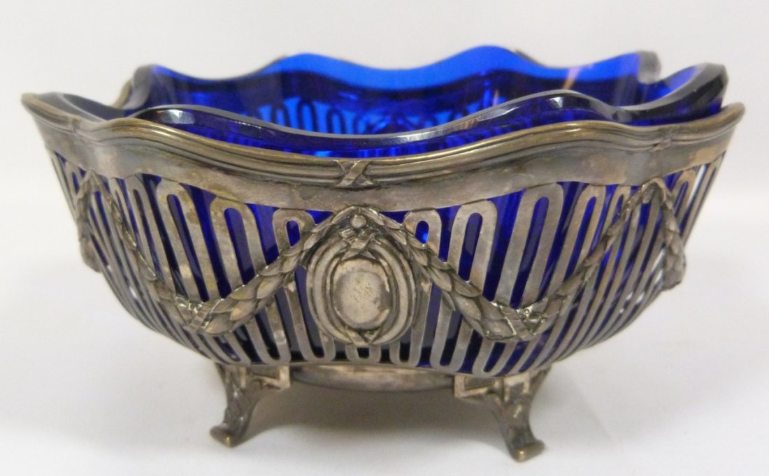 FRIEDLANDER 800 SILVER & COBALT GLASS BOWL (1 of 6)