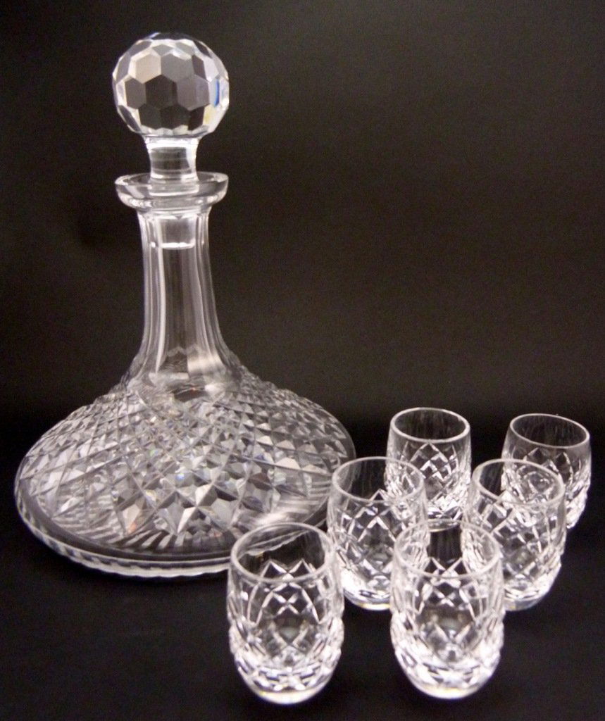 7pc WATERFORD CRYSTAL SHIP DECANTER & CORDIALS (1 of 5)