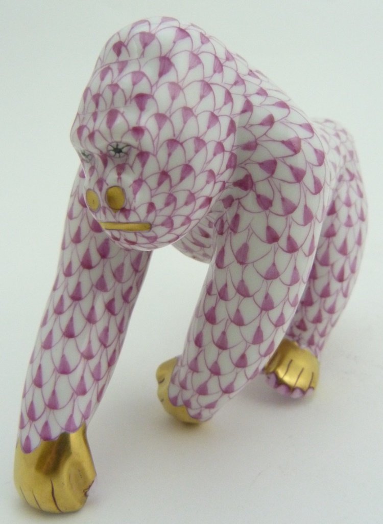 HEREND RED FISHNET PORCELAIN GORILLA STATUE (1 of 8)
