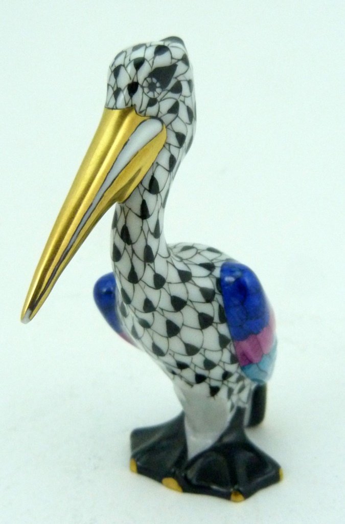 HEREND BLACK FISHNET PORCELAIN PELICAN (1 of 5)