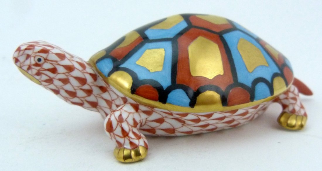 HEREND RED FISHNET PORCELAIN TURTLE (1 of 7)
