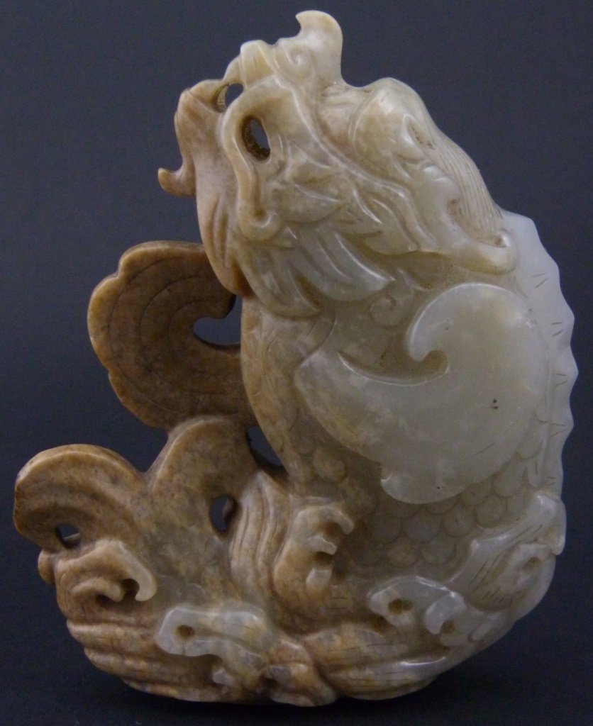 CHINESE YELLOW JADE CARVING OF DRAGON-CARP (1 of 6)