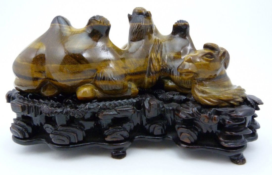 LARGE CHINESE TIGER EYE CAMEL SCULPTURE GROUP (1 of 7)