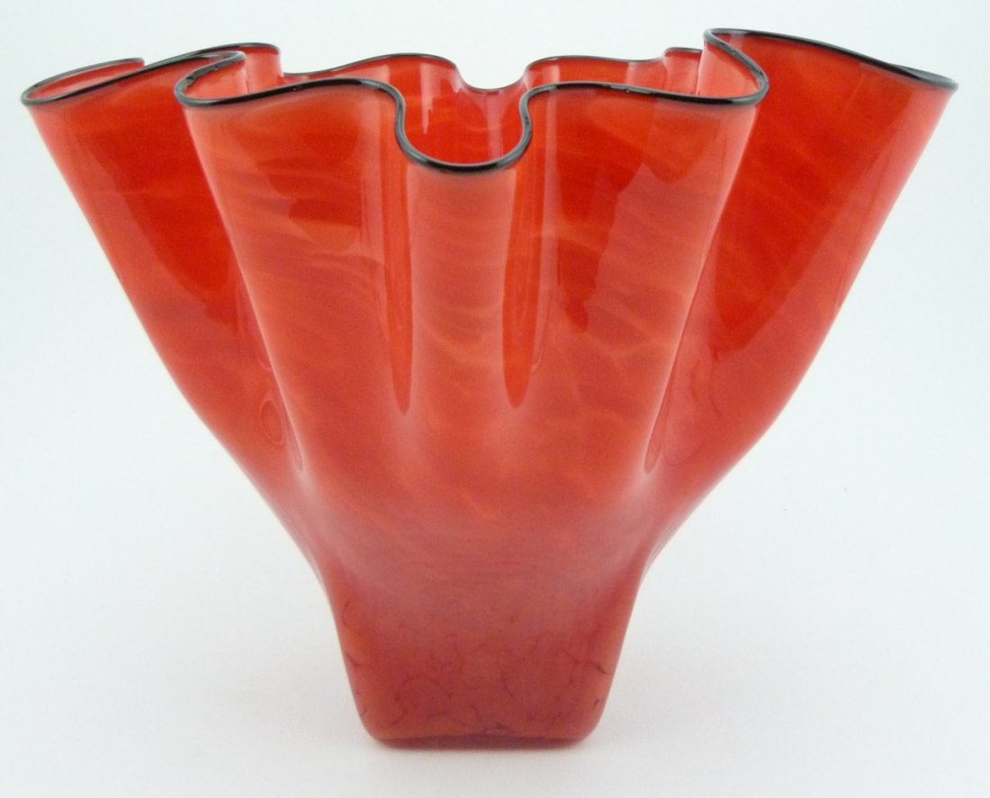 MURANO ITALIAN SIGNED ART GLASS RED RIBBON VASE (1 of 7)