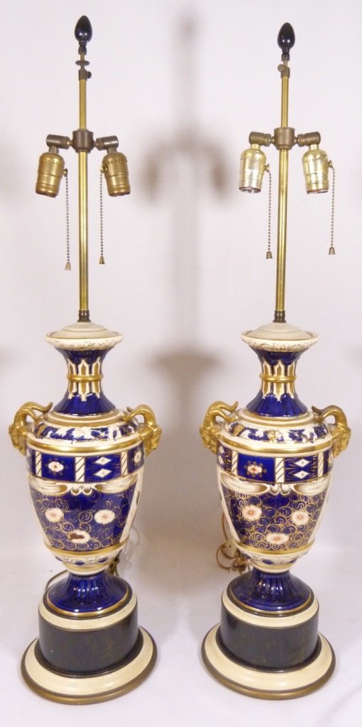 PAIR ROYAL CROWN DERBY IMARI STYLE PORCELAIN LAMPS (1 of 9)