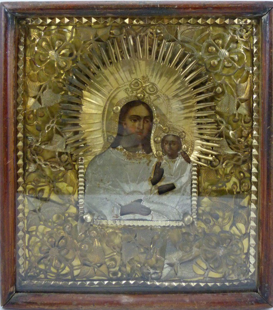 RUSSIAN 19TH C HAND PAINTED ICON MADONNA w CHILD (1 of 7)