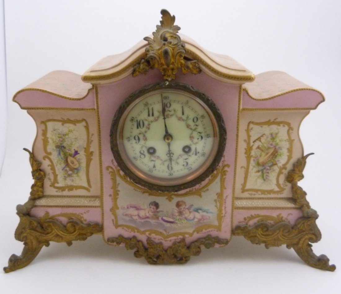 FRENCH HAND PAINTED PORCELAIN MANTEL CLOCK (1 of 10)