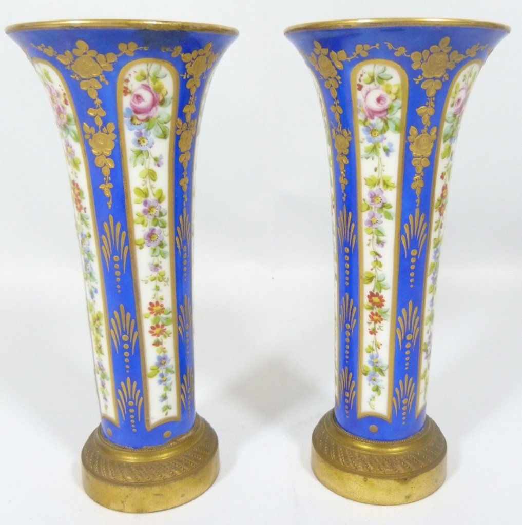 PAIR SEVRES 18th CENTURY FRENCH PORCELAIN VASES (1 of 7)