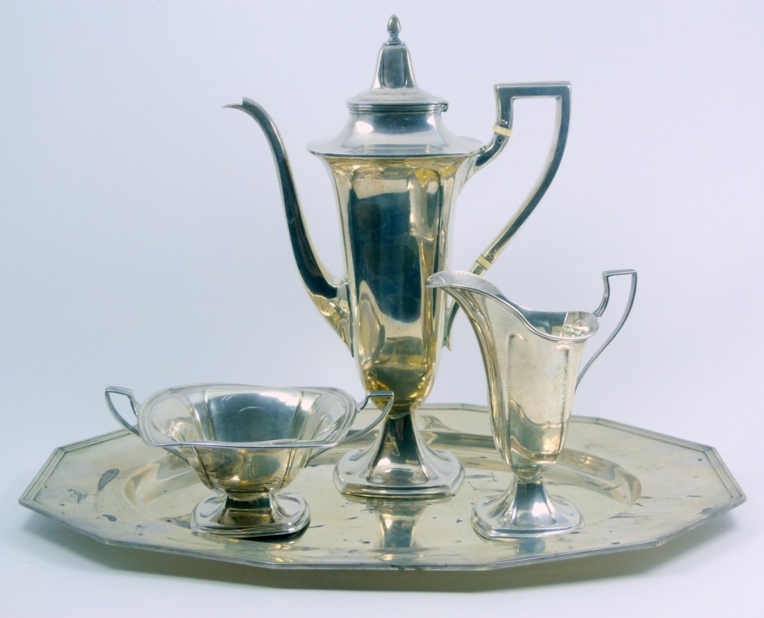 ANTIQUE RW & S WALLACE STERLING SILVER TEA SET