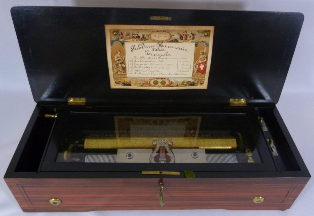 ANTIQUE SUBLIME HARMONIE CYLINDER INLAID MUSIC BOX (1 of 10)