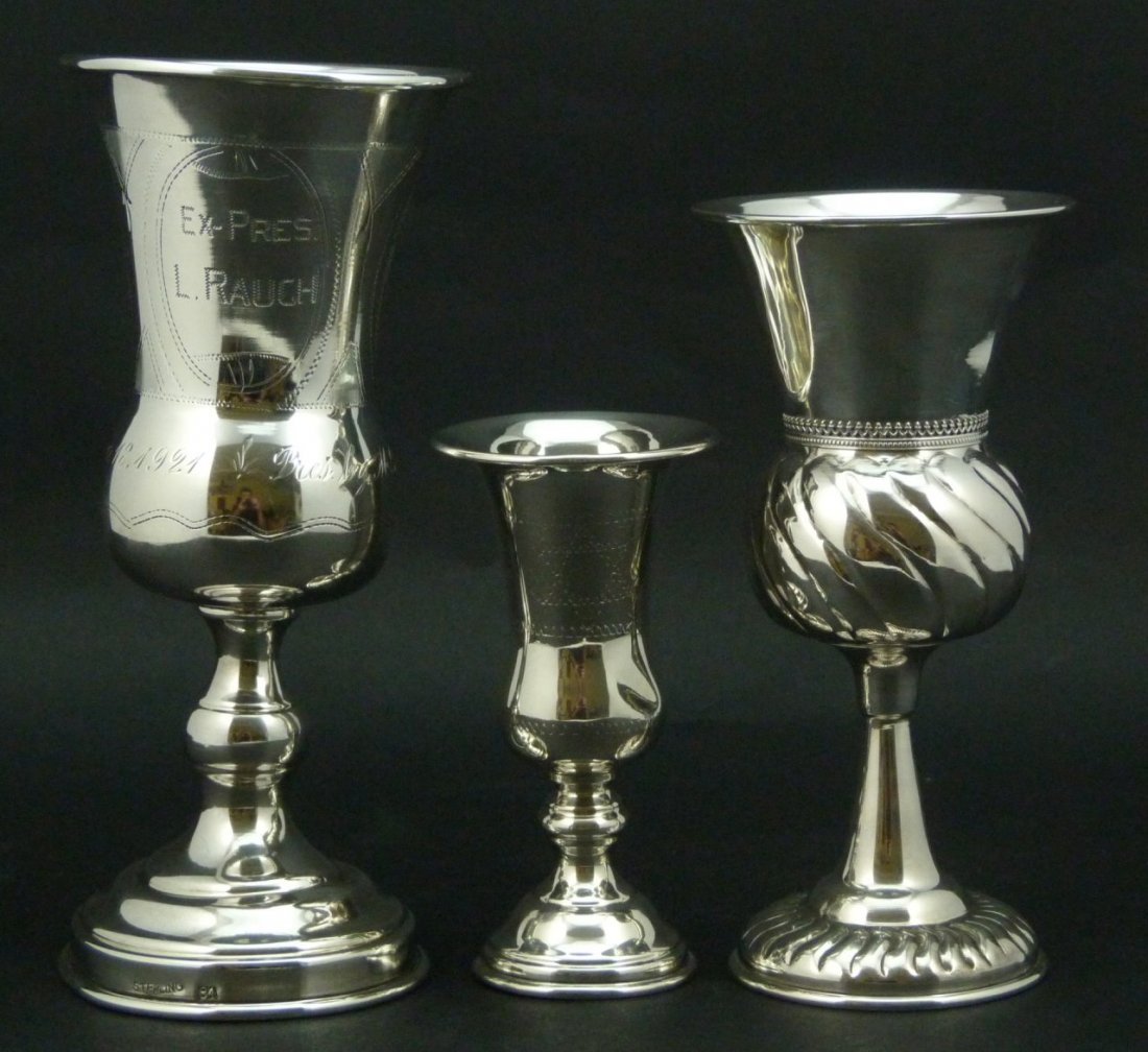 THREE STERLING SILVER ORNATE GOBLETS (1 of 7)