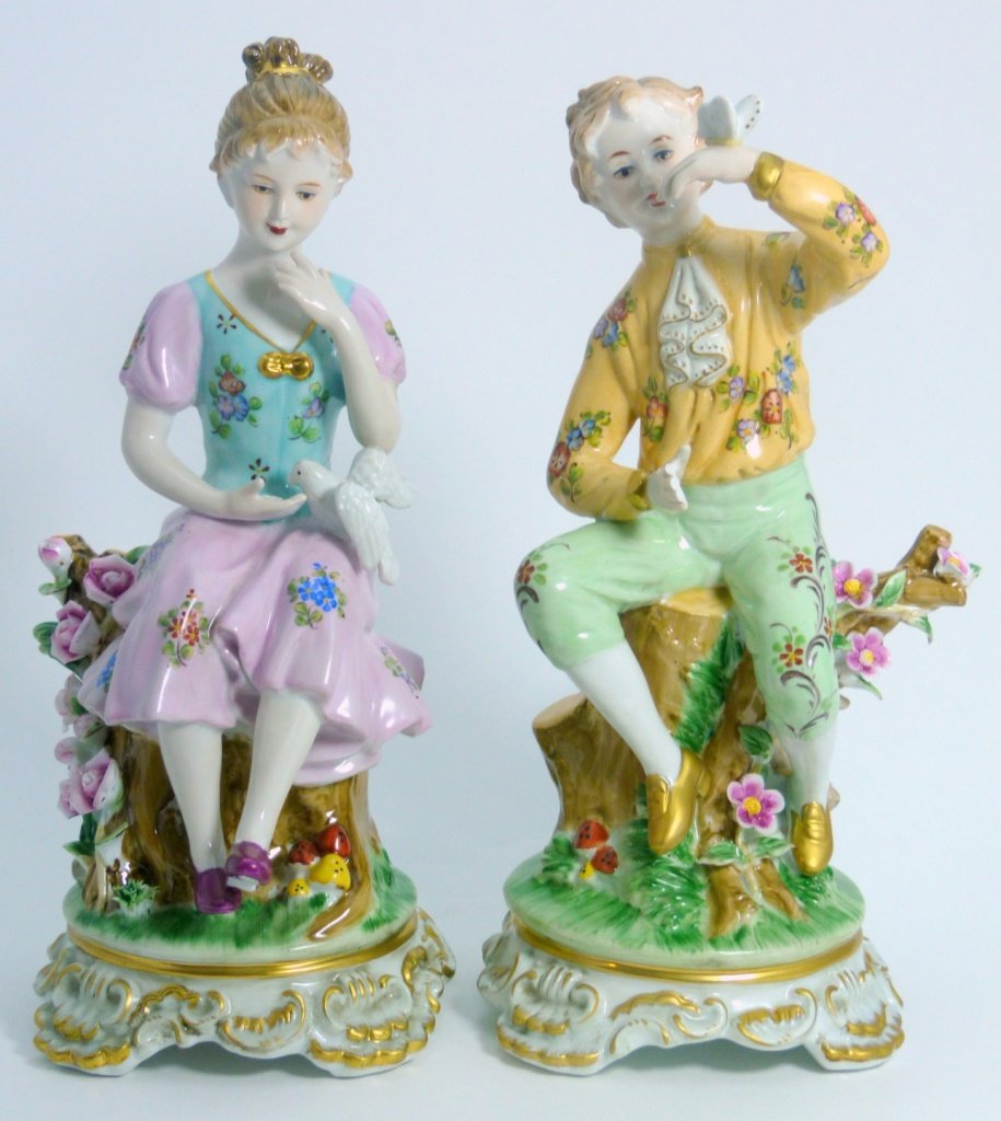 PAIR 20TH C MEISSEN PORCELAIN FIGURES (1 of 9)