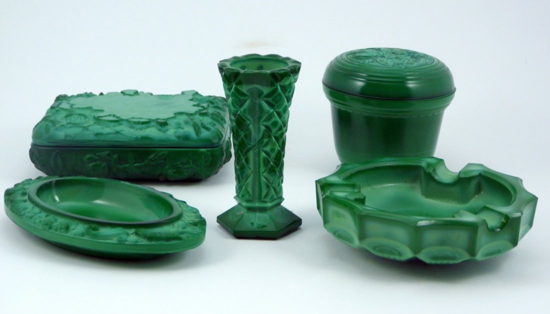FIVE MALACHITE VINTAGE VANITY OBJECTS (1 of 4)