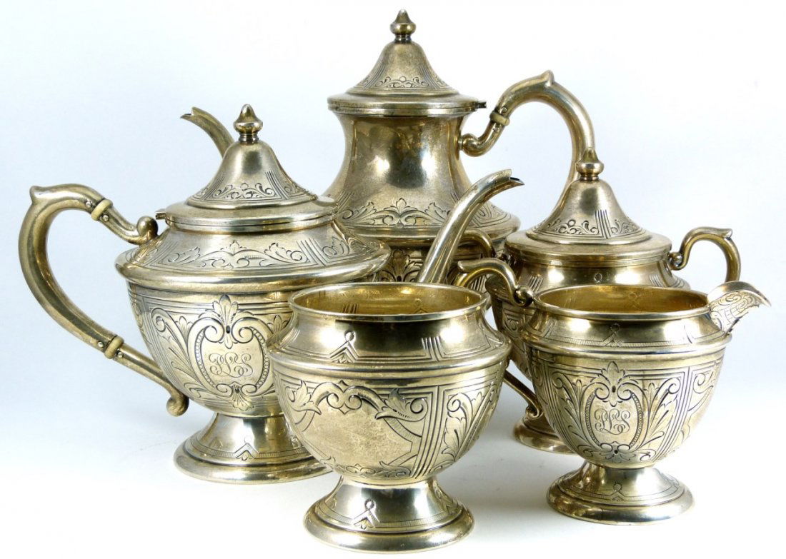 ANTIQUE STERLING SILVER ORNATE TEA SERVICE SET (1 of 8)
