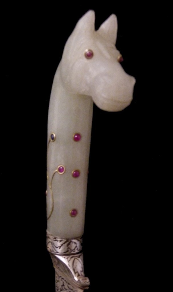 MUGHAL KARD WHITE JADE JEWELED DAGGER w SHEATH (1 of 7)