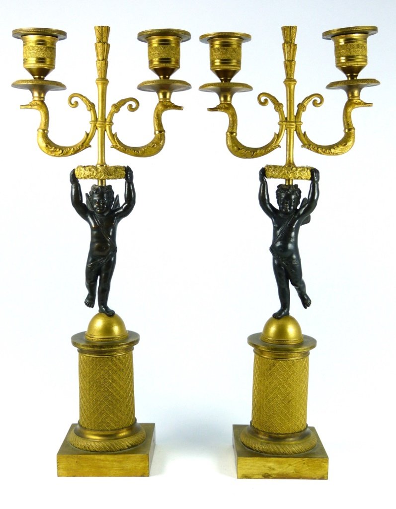 PAIR FRENCH ORMOLU PUTTI CANDELABRAS (1 of 10)