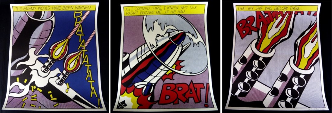 ROY LICHTENSTEIN "AS I OPEN FIRE" SIGNED TRIPTYCH (1 of 10)
