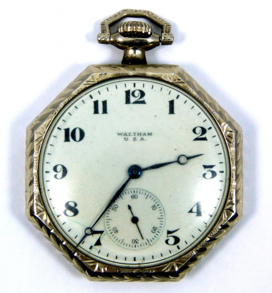 WALTHAM 14kt WHITE GOLD ENGRAVED POCKET WATCH (1 of 6)