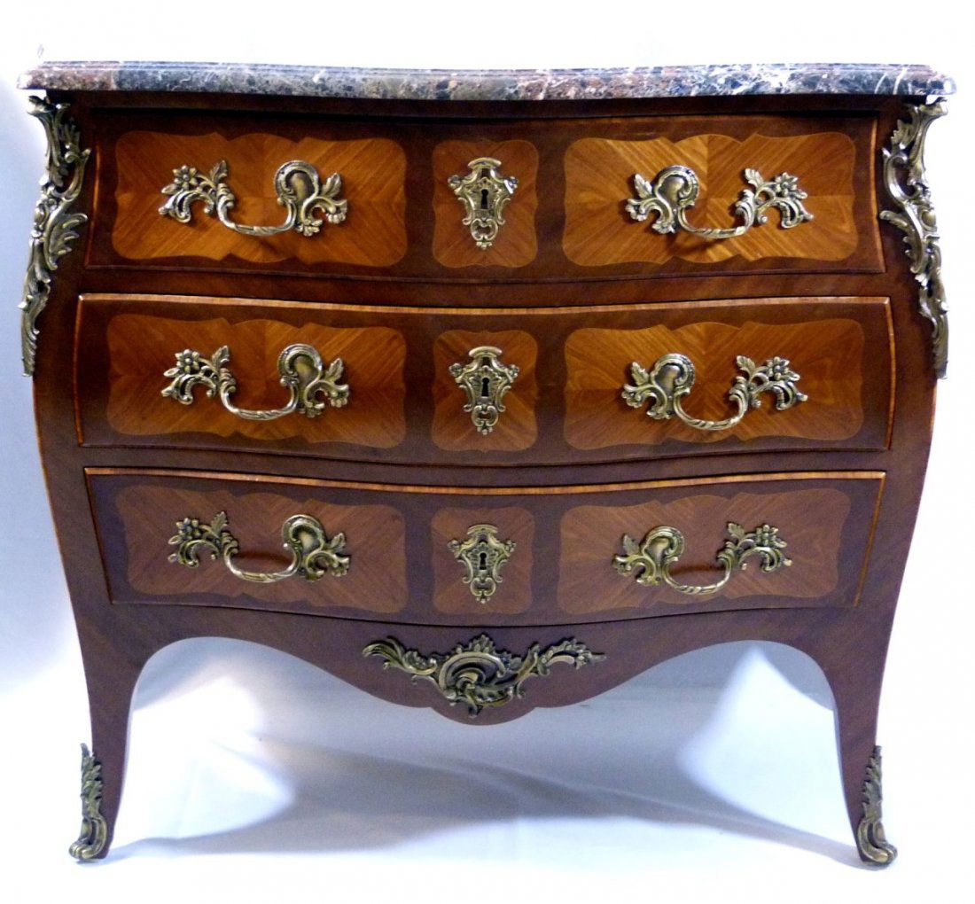 FRENCH MARQUETRY INLAID COMMODE w MARBLE TOP (1 of 5)