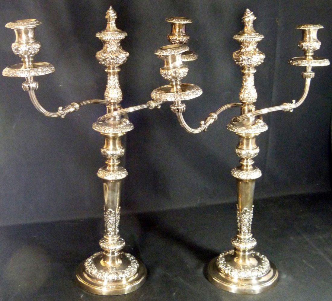 PAIR SILVERPLATED 3-LIGHT CANDELABRA (1 of 7)