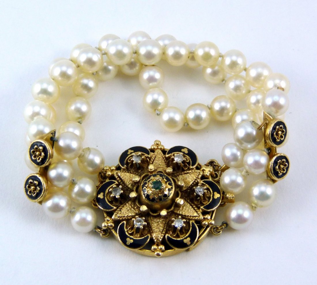 14kt YELLOW GOLD DIAMOND & PEARL BRACELET (1 of 4)