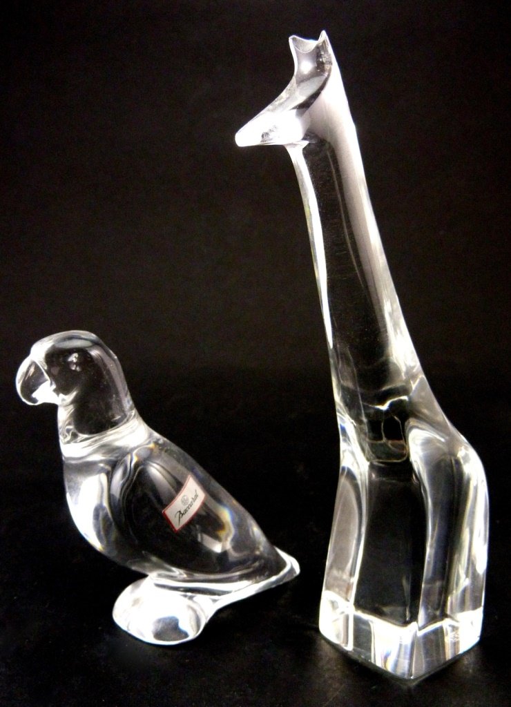 2pc BACCARAT PARROT & GIRAFFE CRYSTAL SCULPTURES (1 of 9)