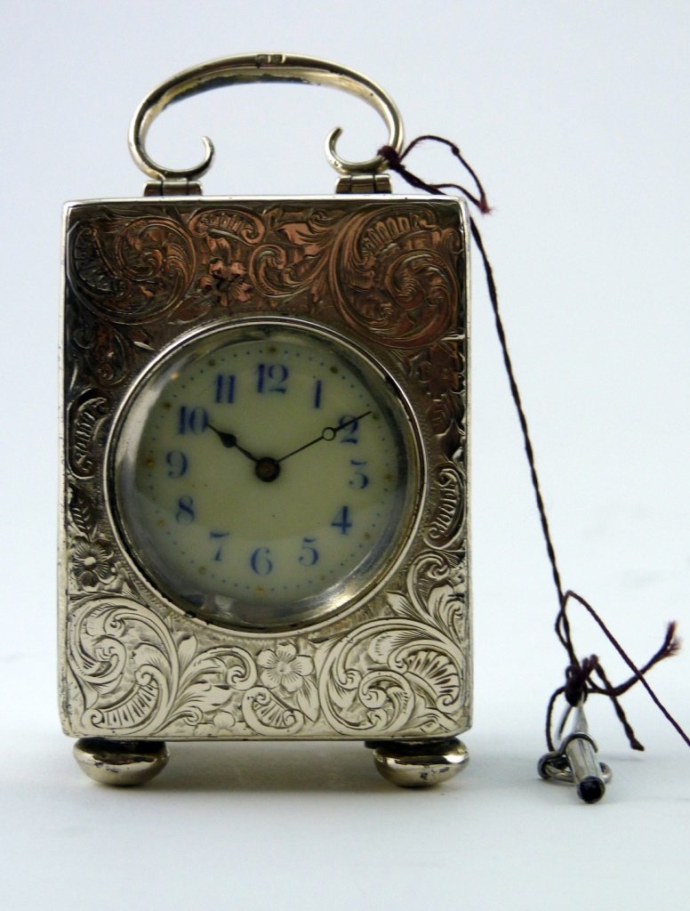 ENGLISH ENGRAVED SILVER DESK CLOCK (1 of 10)