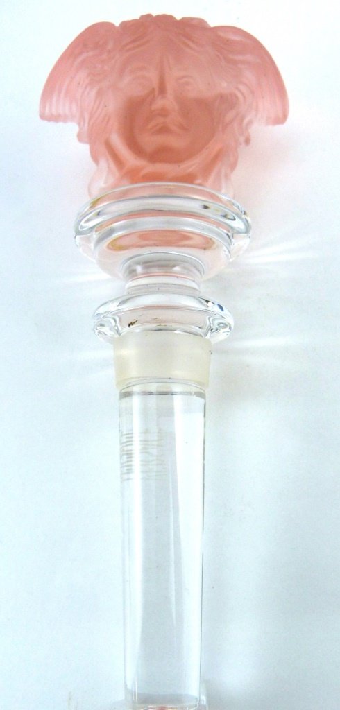 VERSACE ROSENTHAL "BACCHUS" BOTTLE STOPPER w BOX: Versace Rosenthal "Bacchus" pink wine bottle stopper. Includes box.