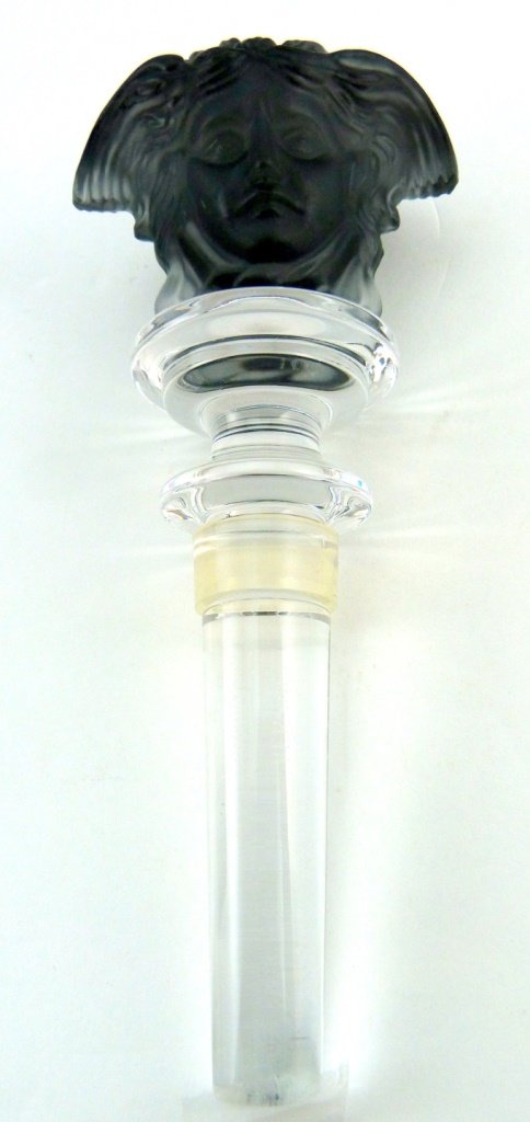 VERSACE ROSENTHAL "BACCHUS" BOTTLE STOPPER w BOX: Versace Rosenthal "Bacchus" violet/grey wine bottle stopper. Includes box.