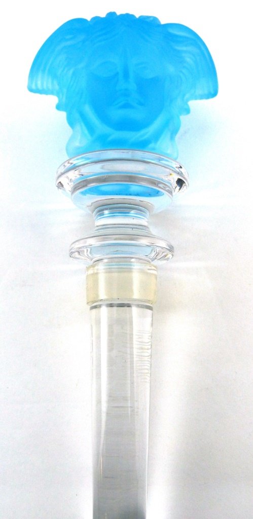 VERSACE ROSENTHAL "BACCHUS" BOTTLE STOPPER w BOX: Versace Rosenthal "Bacchus" blue wine bottle stopper. Includes box.