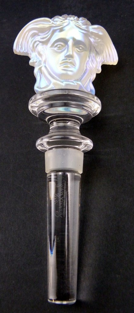 VERSACE ROSENTHAL "BACCHUS" BOTTLE STOPPER w BOX: Versace Rosenthal "Bacchus" opalescent wine bottle stopper. Includes box.
