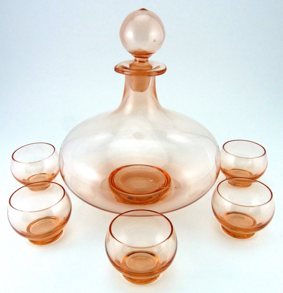 VINTAGE HEISEY ART DECO STYLE PEACH GLASS DECANTER (1 of 6)