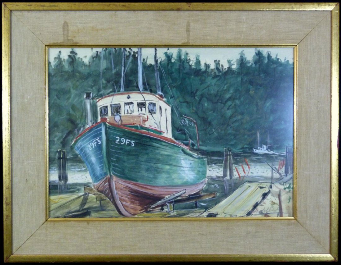 MALVIN MARR ALBRIGHT WATERCOLOR ON PAPER OF SHIP (1 of 5)