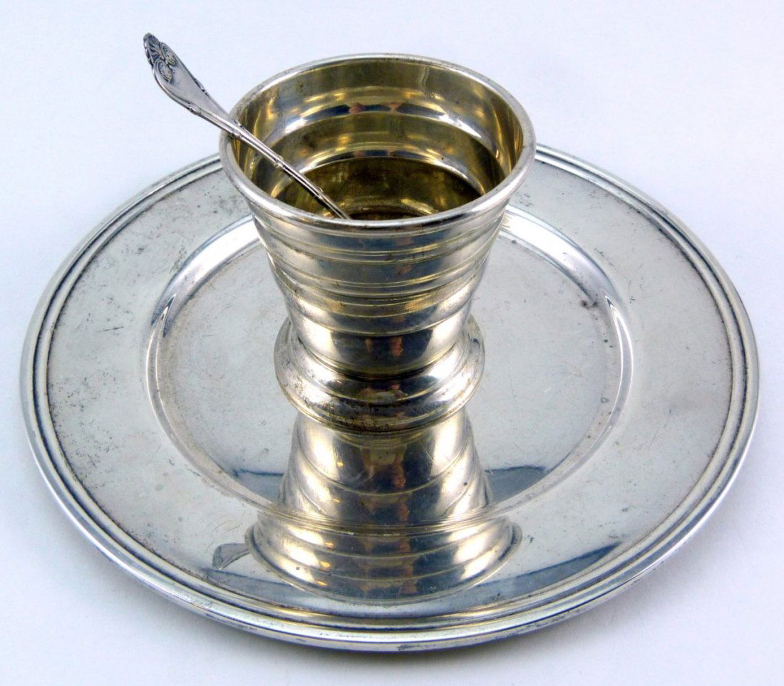 ALVIN STERLING SAUCER w SILVER SALT & SPOON (1 of 10)