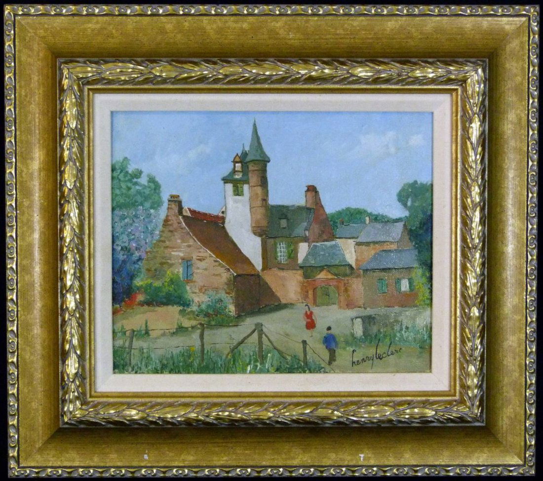 HENRY LECLERC OIL ON CANVAS OF VILLAGE (1 of 5)