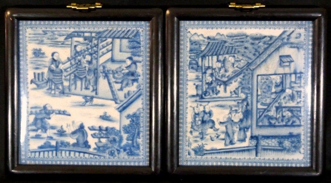 PR CHINESE CRACKLE BLUE & WHITE PORCELAIN PLAQUES (1 of 5)