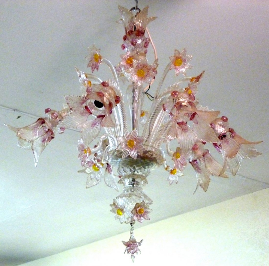 VENITIAN ITALIAN GLASS SIX LIGHT CHANDELIER (1 of 10)