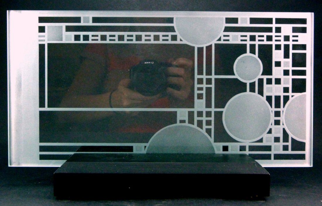 MCM ETCHED GLASS PANEL BY FRANK L. WRIGHT (1 of 4)